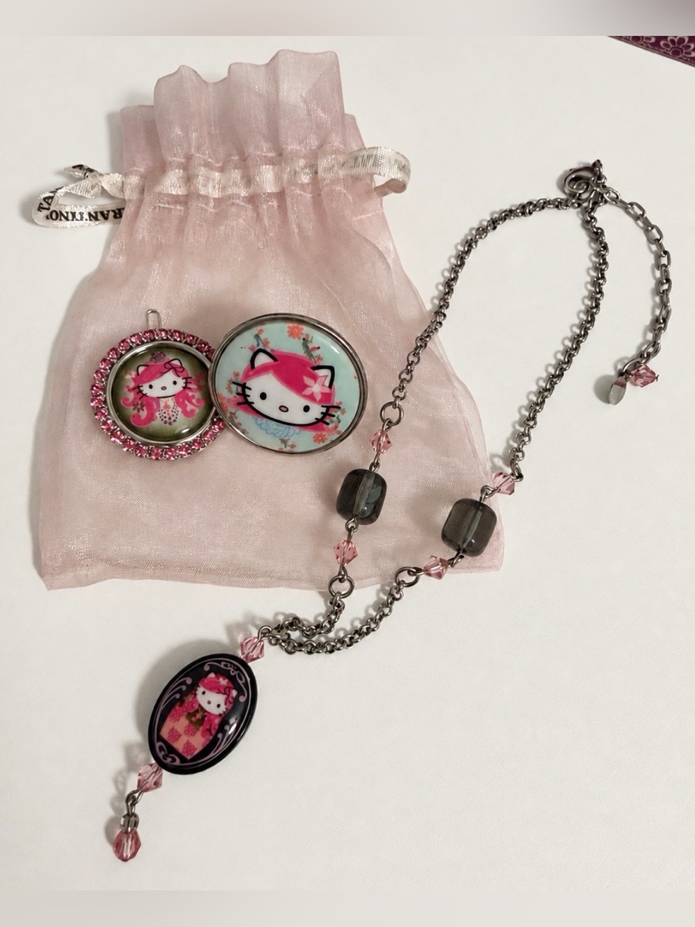 VINTAGE Tarina Tarantino x Hello Kitty Pink Head Jewelry Bundle RARE Y2K